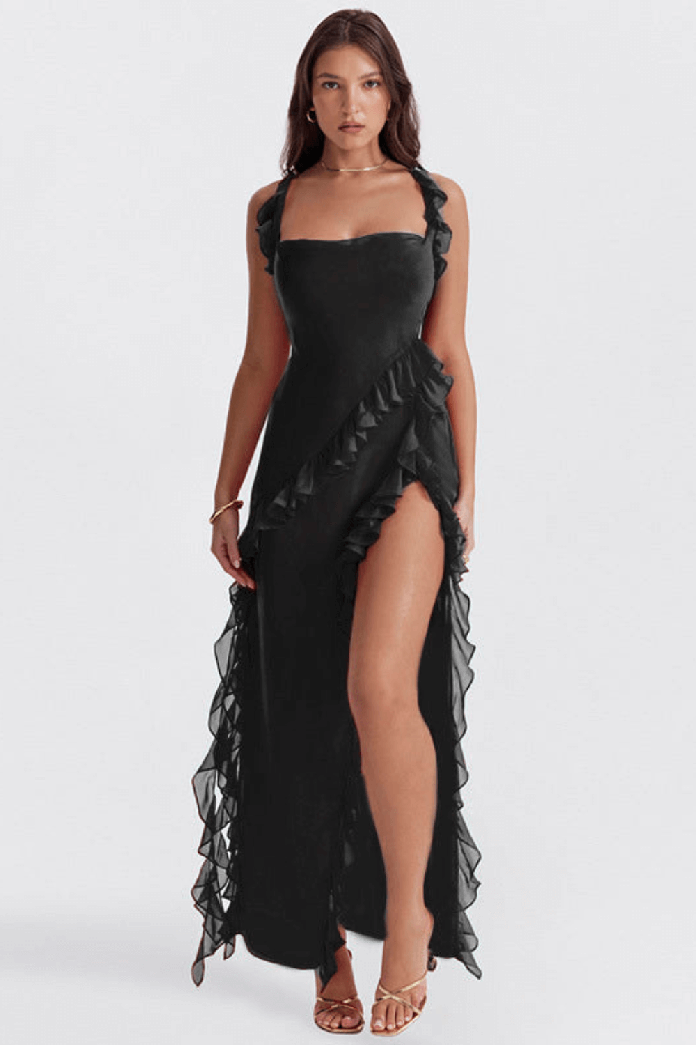Zofia - Elegancka Sukienka z Rękawem i Falbanami