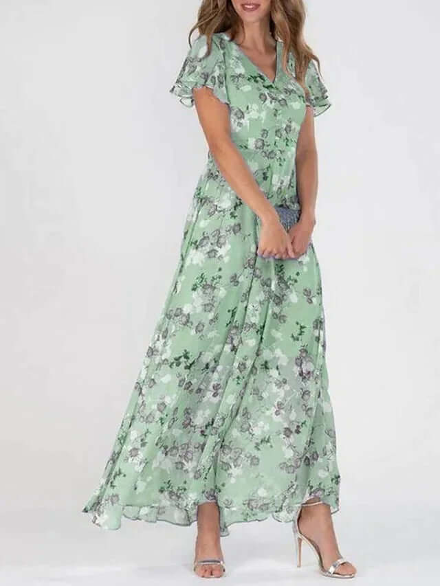 Karolina - Letnia Maxi Sukienka w Kwiaty z Eleganckim Akcentem